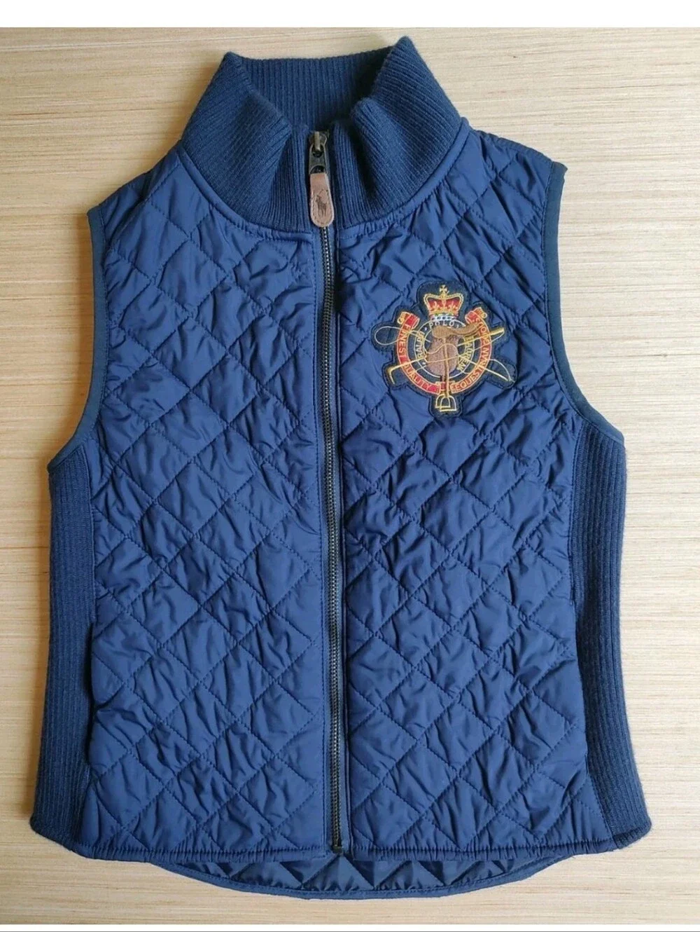 Ralph Lauren Kids Girls Quilted Navy Crest Vest Jacket Zip Pockets L 12 14 Logo